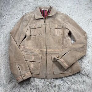 Vintage Bushwacker Women's M Tan Suede Zip Jacket Safari Utility Equestrian